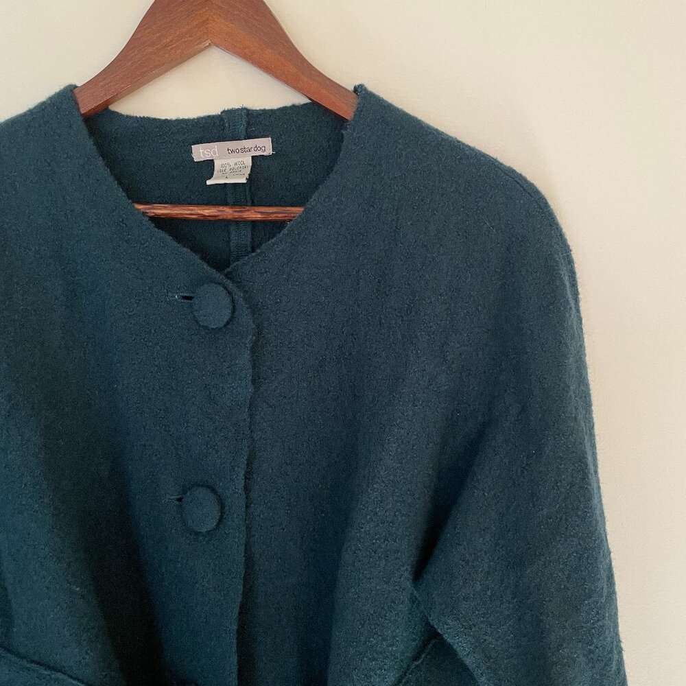 TSD Two Star Dog Dark Teal Wool Belted Sweater, Size L, Good Condition